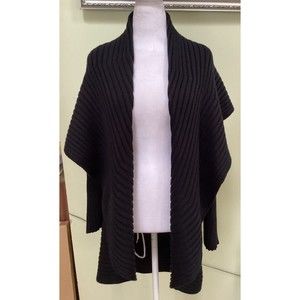Angel II Women's Size L Black Ribbed Wool Blend Italian Yarn Open-Front Cardigan